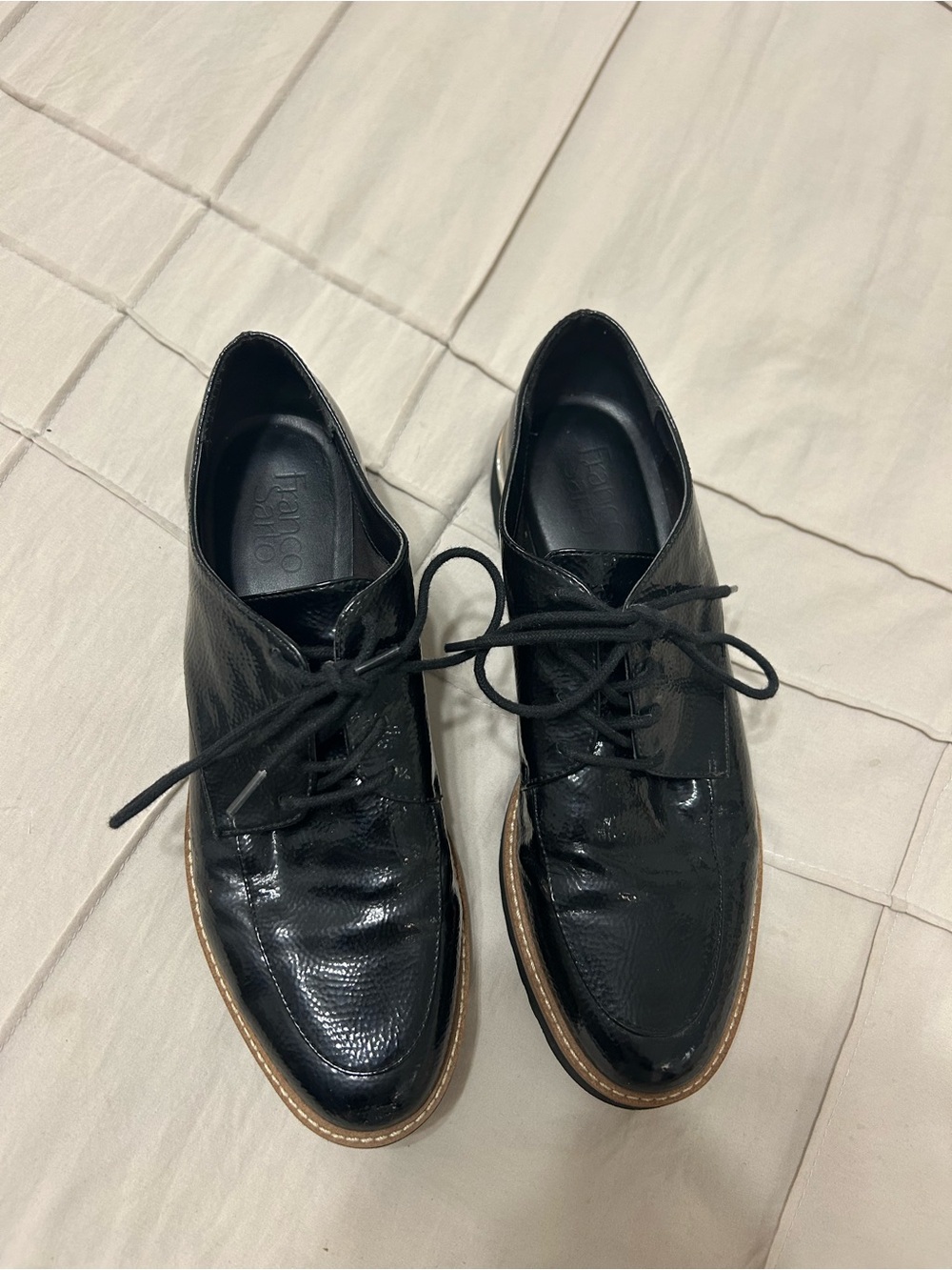 Franco Sarto - Black Patent Leather Lace-Up Oxford Loafers